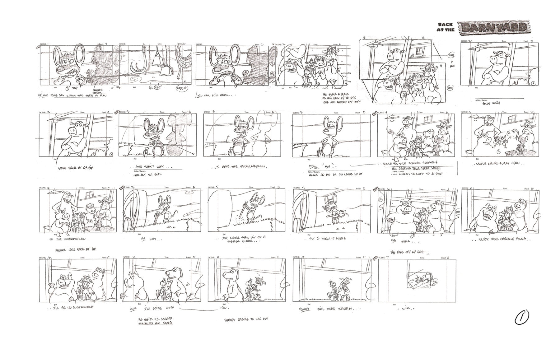 Bert Ring's storyboards for Back at the Barnyard, Nickelodeon