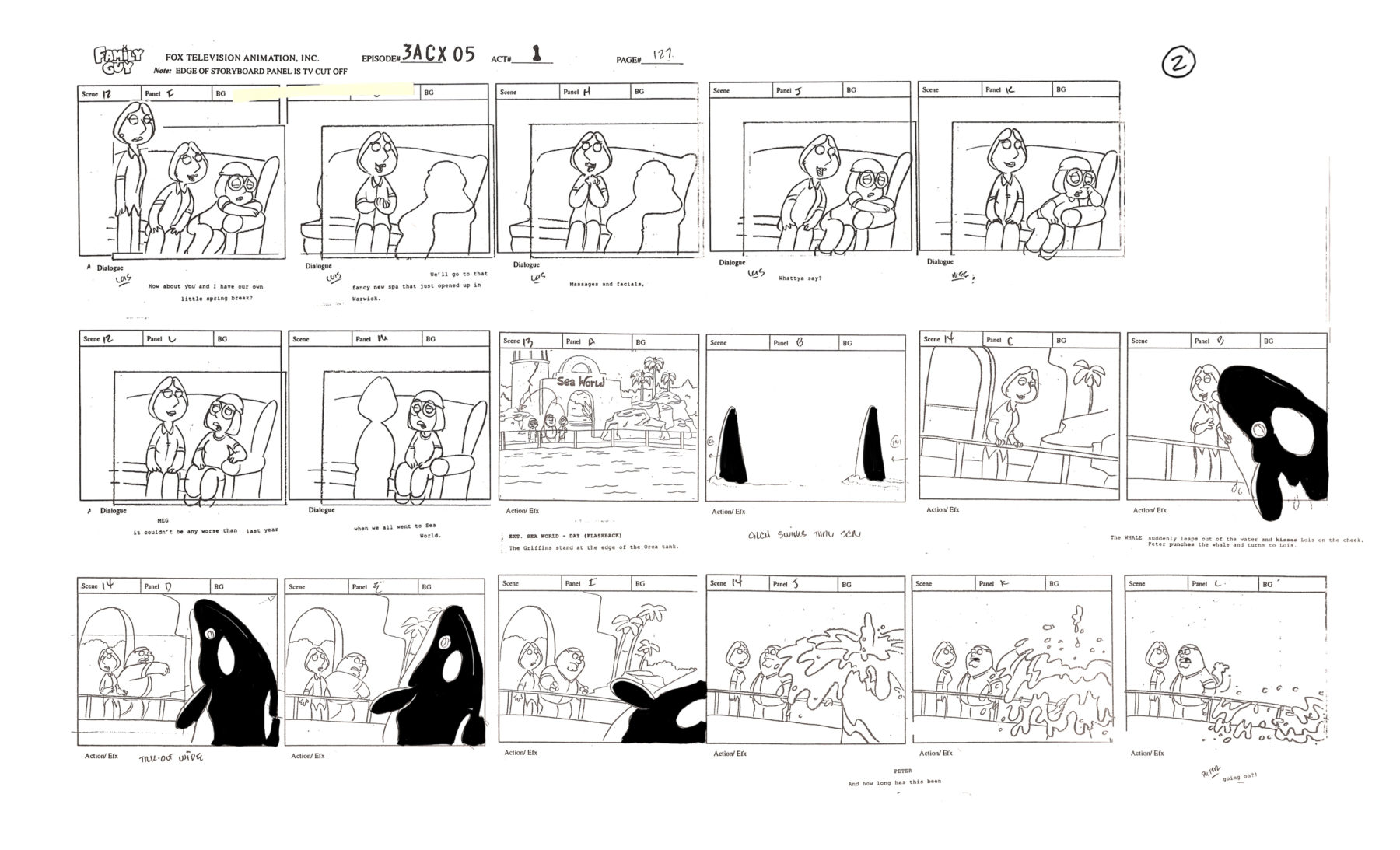 Bert Ring's storyboards for The Family Guy, Fox TV Animation