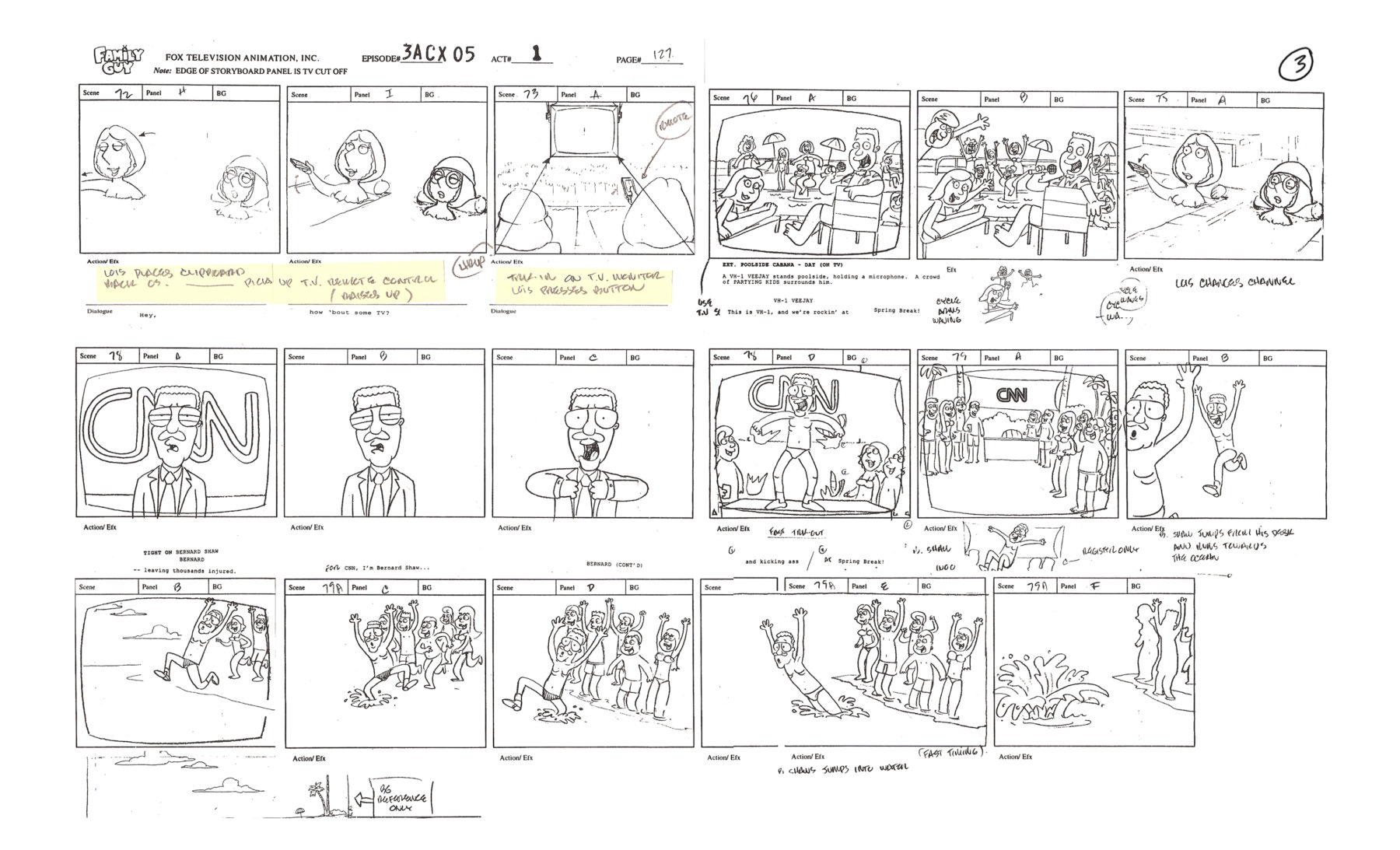 Bert Ring's storyboards for The Family Guy, Fox TV Animation
