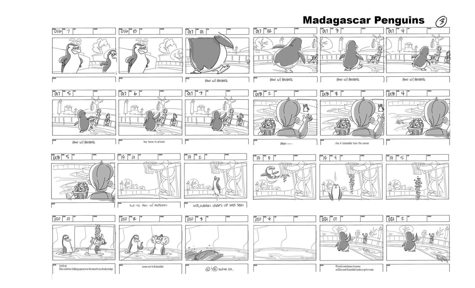 Bert Ring Storyboards for Penguins of Madagascar, Nickelodeon