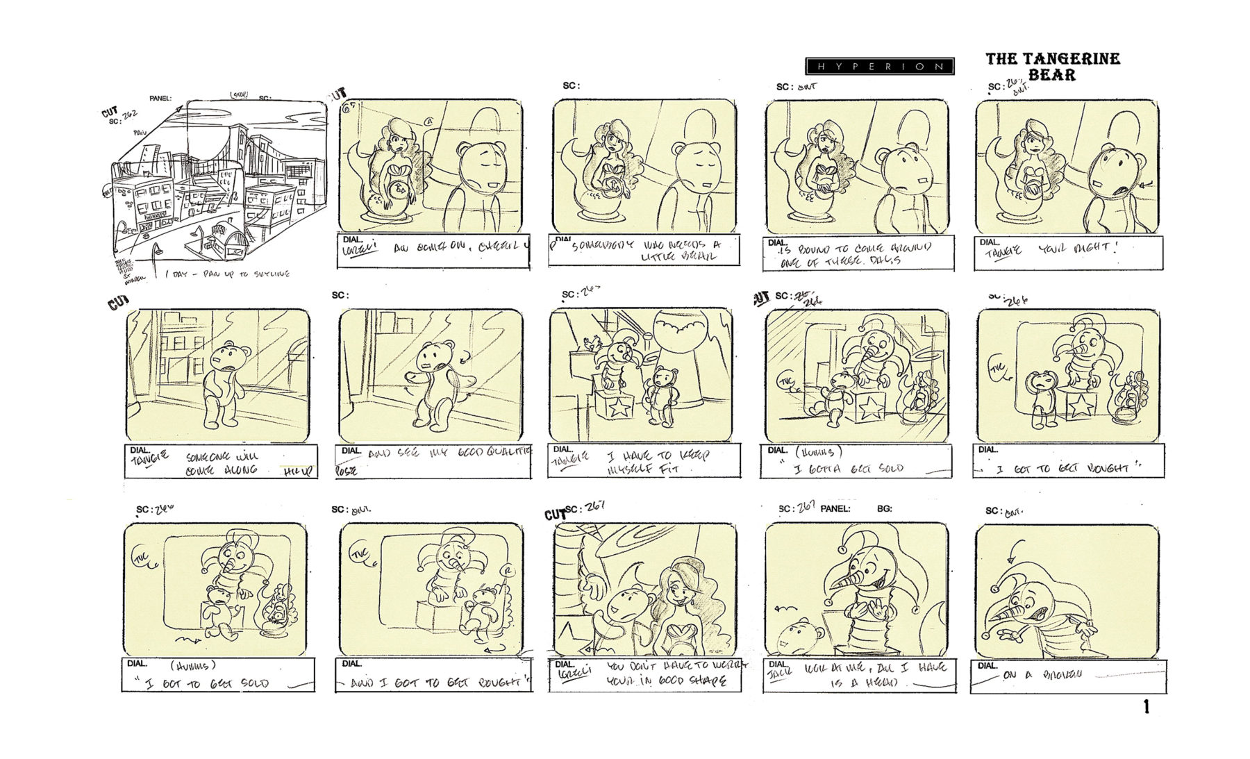 Storyboards, by Director Bert Ring, for The Tangerine Bear "Home in Time for Christmas" Television Special and DVD. Hyperion Studios | Artisan Entertainment