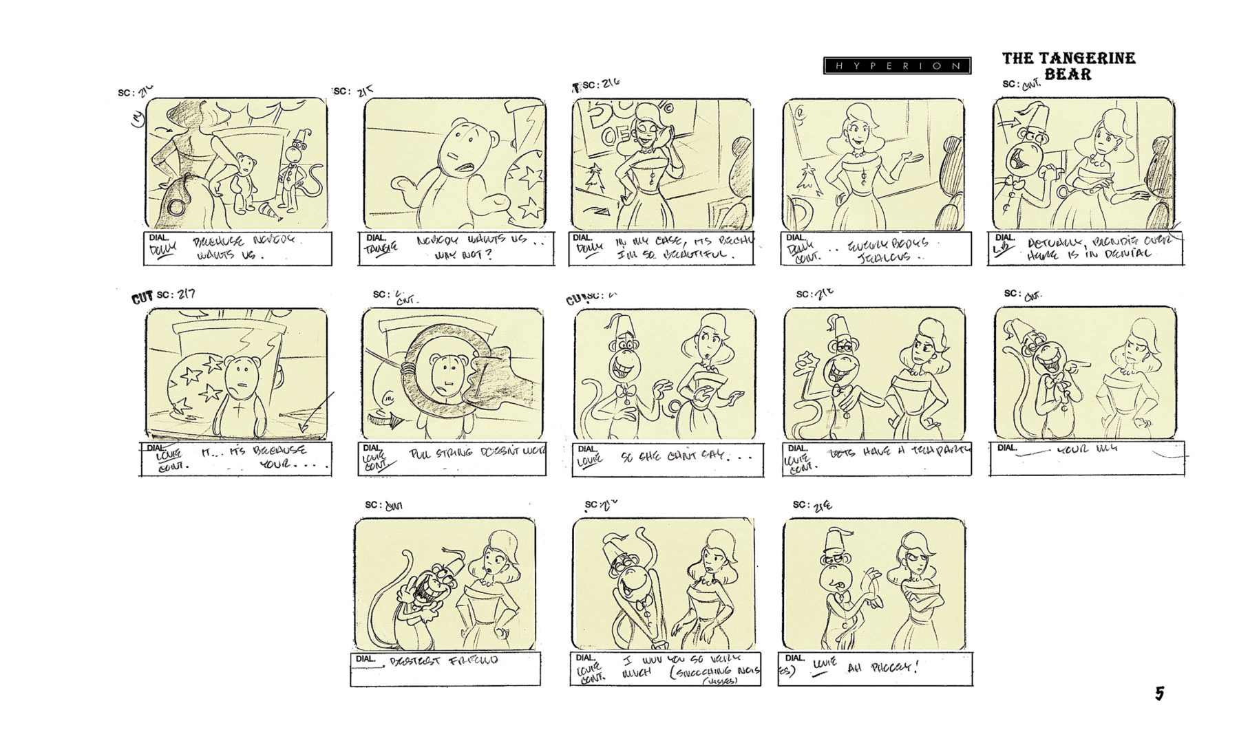 Storyboards, by Director Bert Ring, for The Tangerine Bear "Home in Time for Christmas" Television Special and DVD. Hyperion Studios | Artisan Entertainment